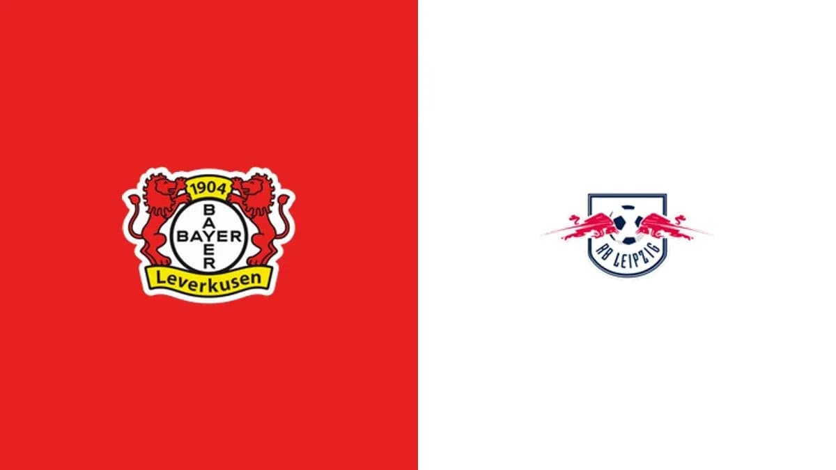 Logos of Bayer Leverkusen and RB Leipzig Logos of Bayer Leverkusen and RB Leipzig