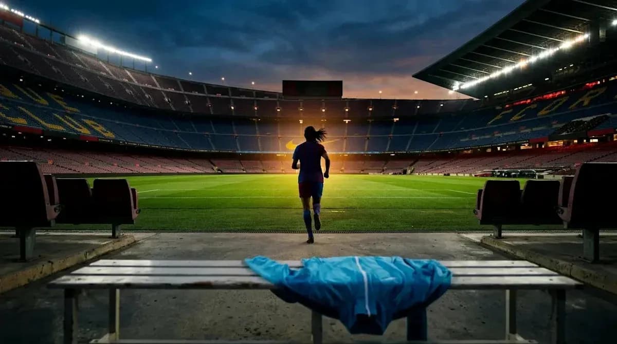 Player running onto the pitch at Camp Nou Player running onto the pitch at Camp Nou