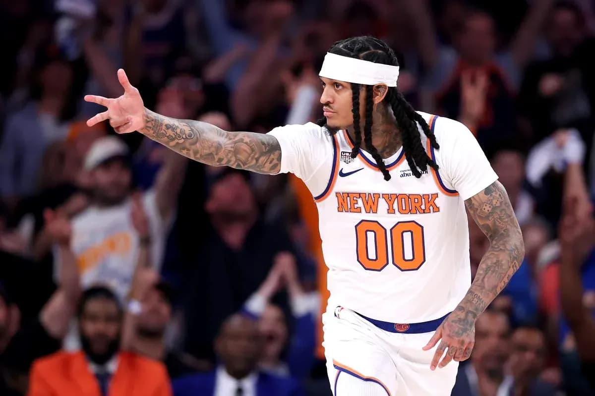 Player celebrating during New York Knicks game Player celebrating during New York Knicks game