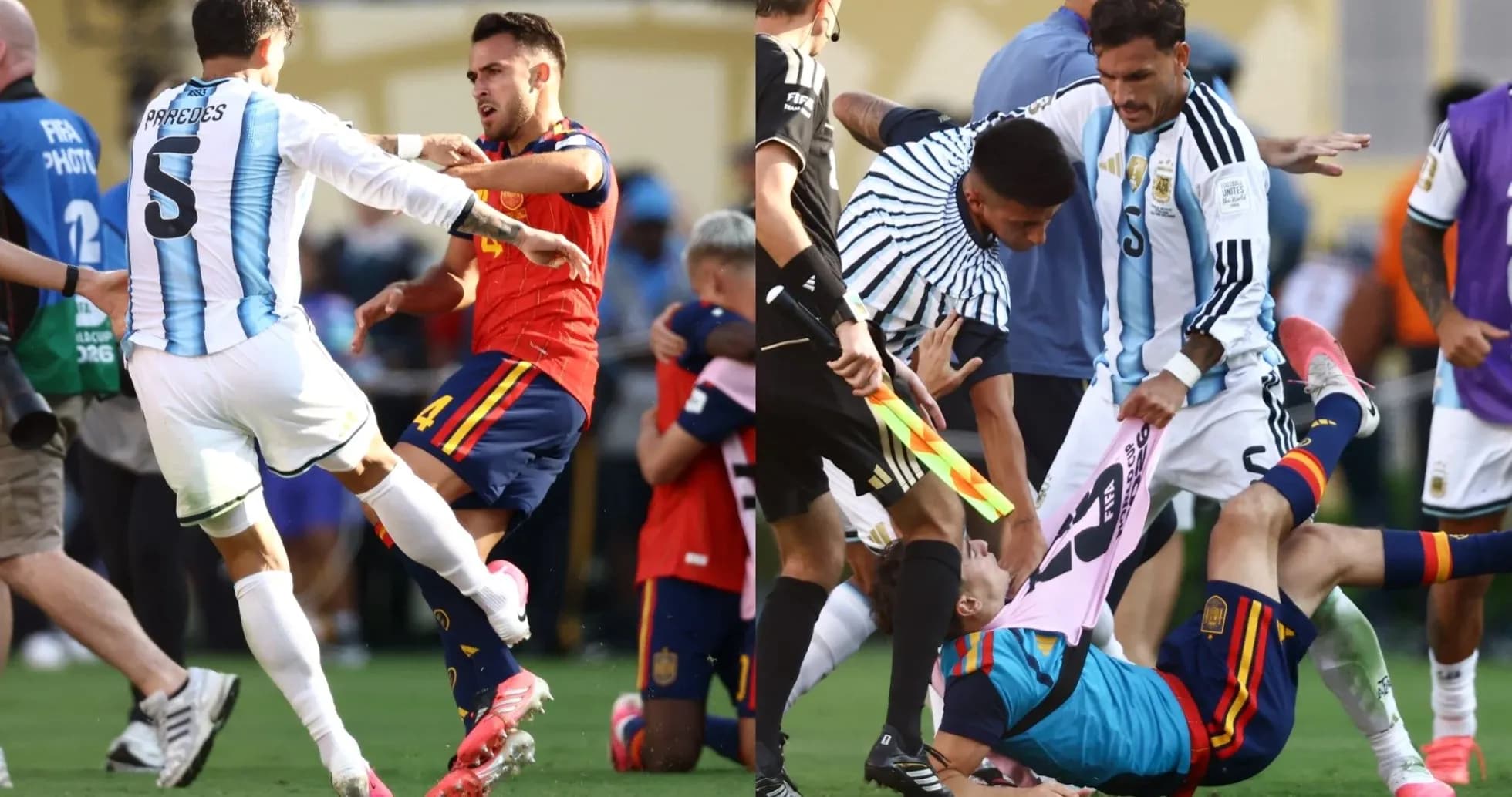 Players clashing during heated football match incident Players clashing during heated football match incident