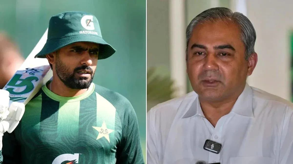 Cricketer in training gear and official speaking Cricketer in training gear and official speaking