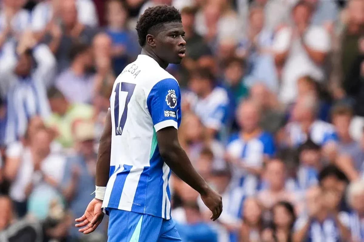 Player in Brighton kit on field during match Player in Brighton kit on field during match